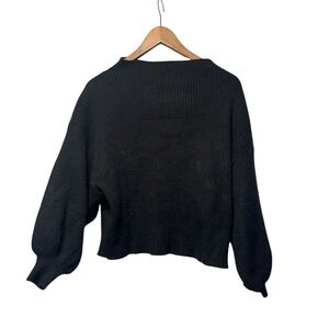 Line + Dot Black Ribbed Knit Sweater Balloon Sleeve Size Small